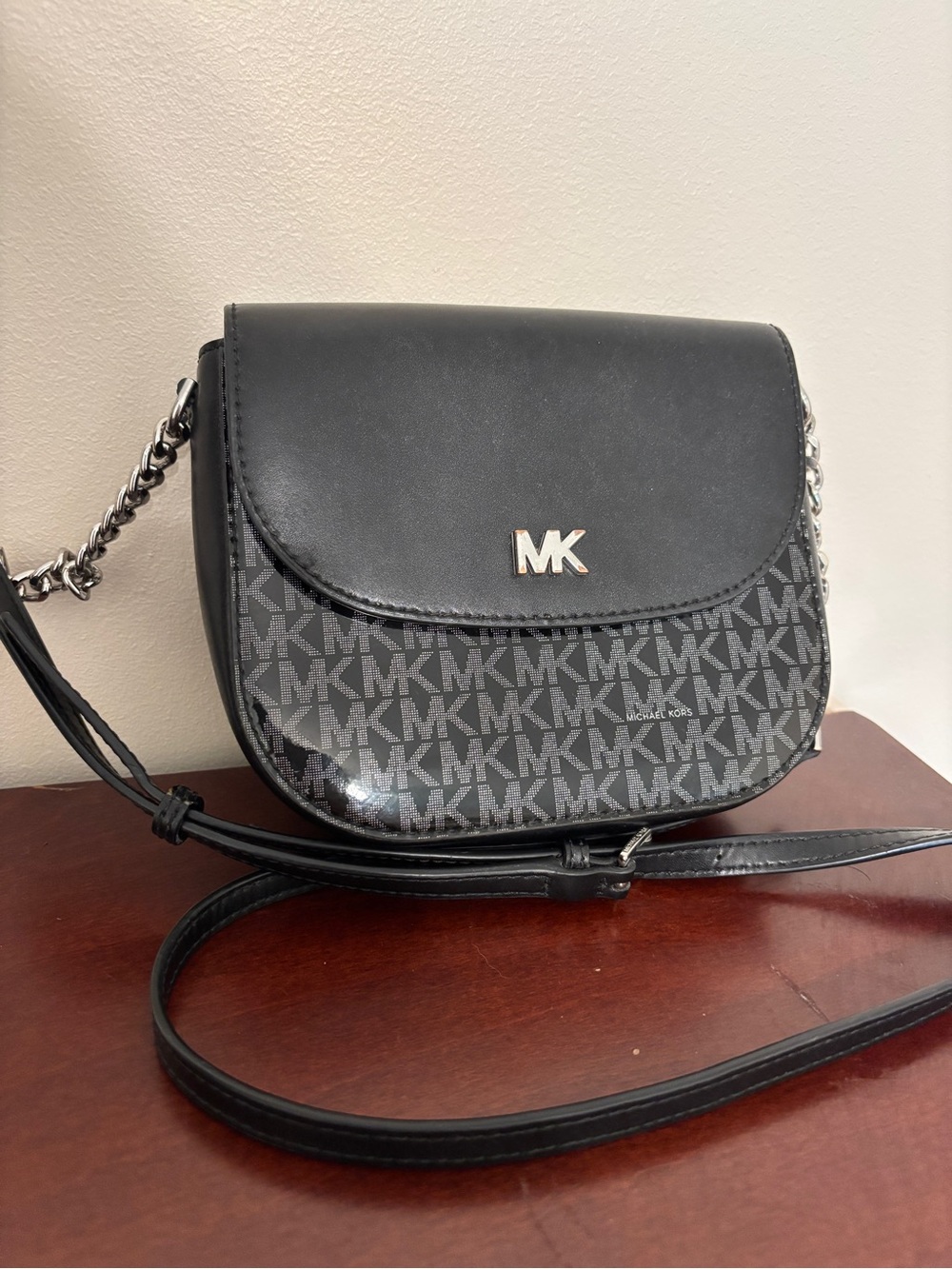 Michael Kors Black MK Logo Crossbody Saddle Bag